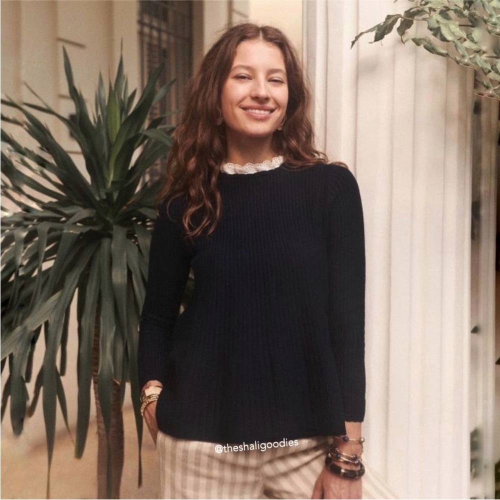SEZANE Apolline Jumper Navy Merino Wool Sweater